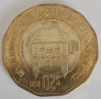 M022, 20 pesos, 2021  500º aniversario - Sitio de Tenochtitlan
